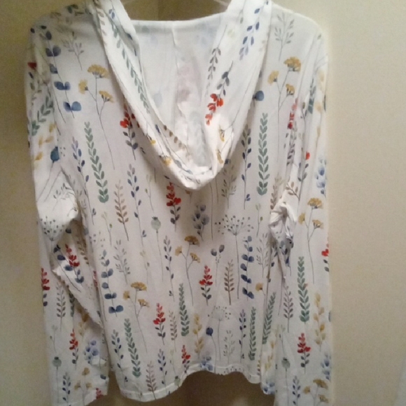 Womans XXL Springtime Floral Print White Zipup Hooded Jacket Lightweight - Picture 4 of 5